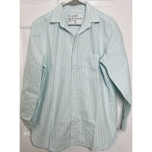 Frank & Eileen Boyfriend Button Up Long‎ Sleeve Collared Shirt Blue Stripes Sz M - Picture 5 of 11